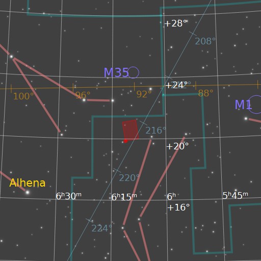 A chart showing the featured image's location relative to the constellations